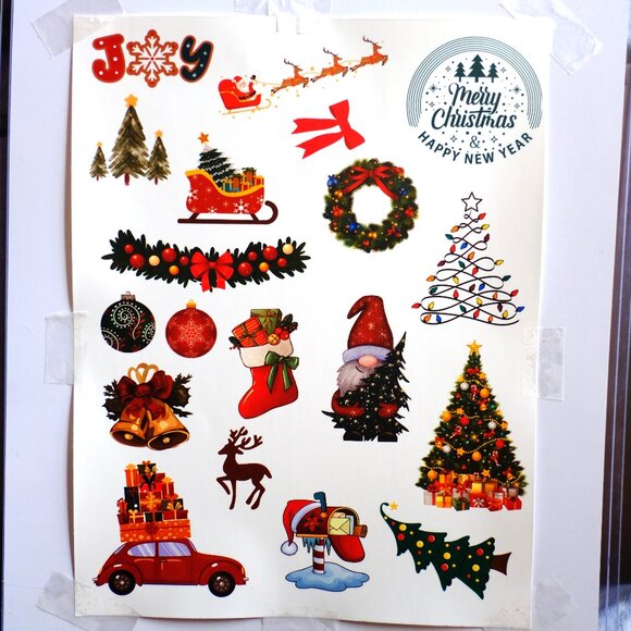 18 Handmade Colorful Christmas Stickers, holiday, decorate, gnome, tree, wreath, - Picture 1 of 3